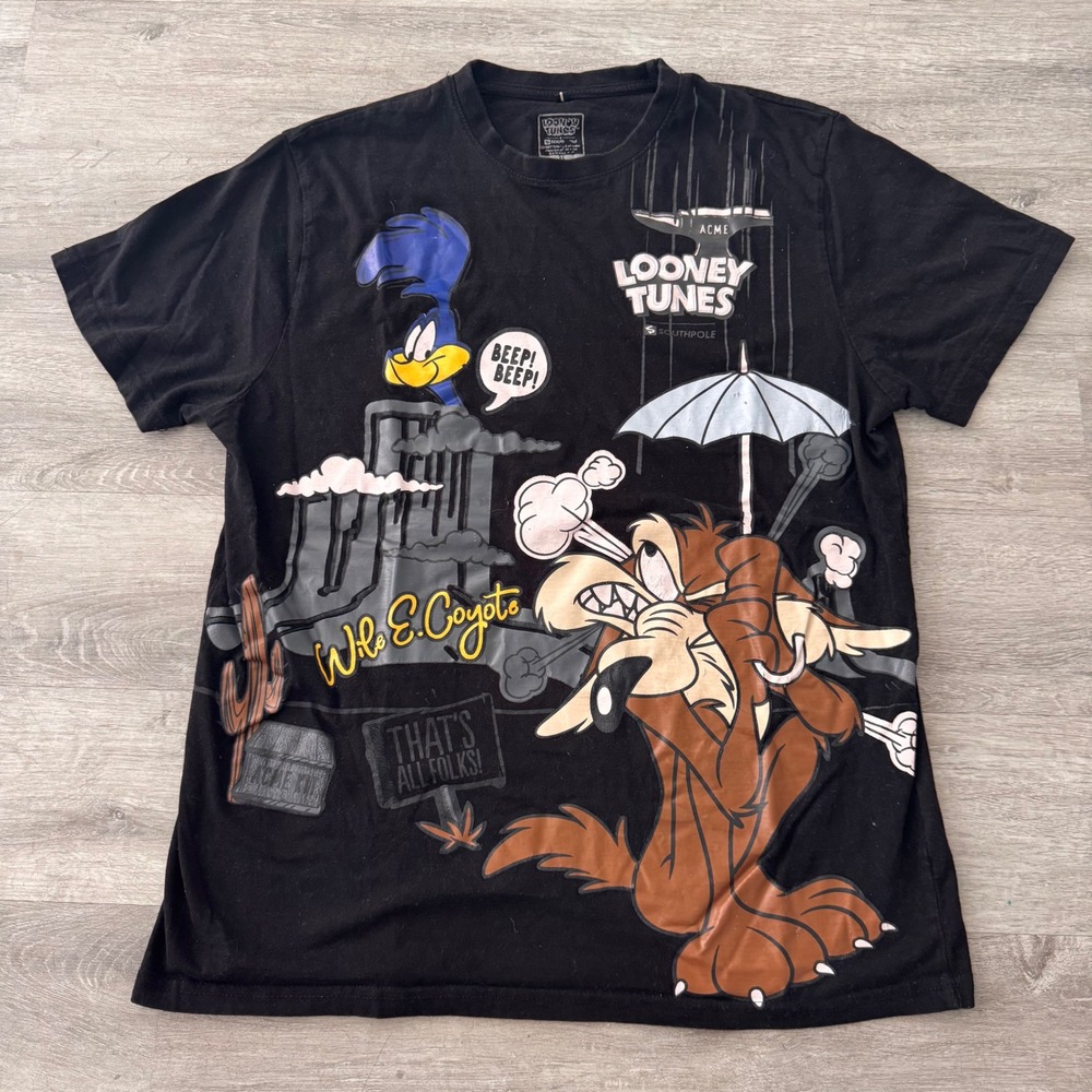 Y2K Southpole Looney Tunes Wile E Coyote Road Runner Graphic Shirt Mens Large